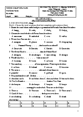 Đề kiểm tra học kỳ I môn Tiếng Anh Lớp 6 (Hệ 10 năm) - Năm học 2018-2019 - Phòng GD và ĐT Hòa Vang (Có đáp án)
